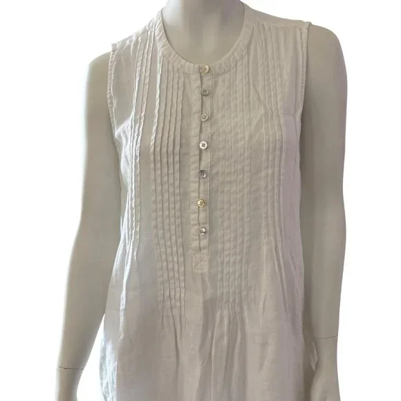 Quince European Linen Pintuck Quiet Luxury Sheath Dress Mother Of Pearl Buttons - Picture 5 of 6